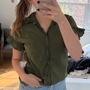 J. Crew Olive Green Ruffle Sleeve Blouse